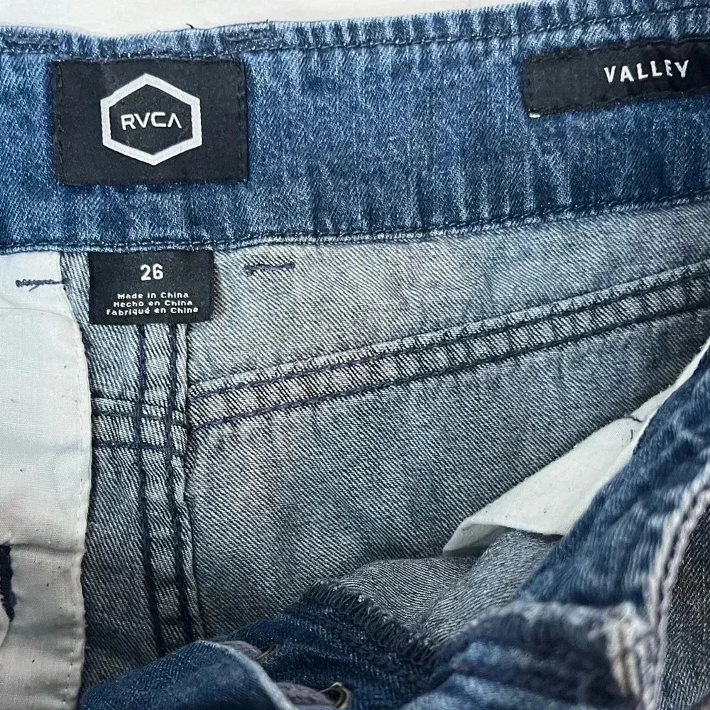 RVCA Valley Jean Shorts Womens Size 26 Tie Front Mid Rise Relaxed Blue
